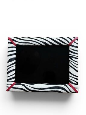 J McLaughlin Pony Hair Leather Picture Frame, Black Cream Zebra Print 5X7” Photo
